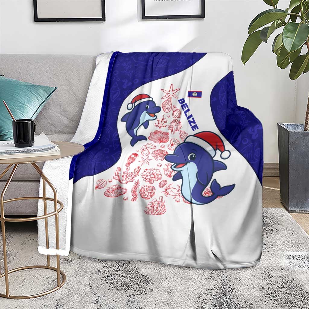 Belize Christmas Blanket with Santa Dolphins Coral Reef and Ocean Holiday Theme - Wonder Print Shop