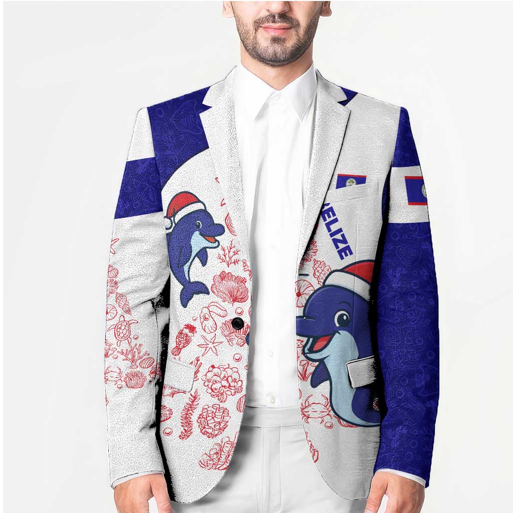 Belize Christmas Blazer with Santa Dolphins Coral Reef and Ocean Holiday Theme - Wonder Print Shop