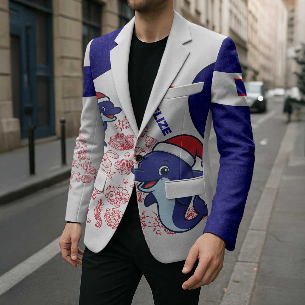 Belize Christmas Blazer with Santa Dolphins Coral Reef and Ocean Holiday Theme - Wonder Print Shop