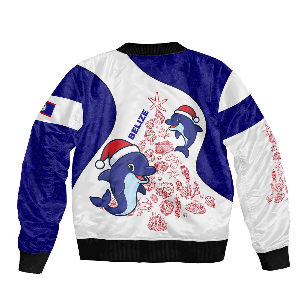 Belize Christmas Bomber Jacket with Santa Dolphins Coral Reef and Ocean Holiday Theme - Wonder Print Shop