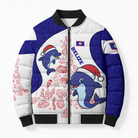 Belize Christmas Bomber Puffer Jacket with Santa Dolphins Coral Reef and Ocean Holiday Theme - Wonder Print Shop
