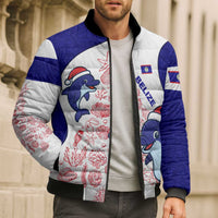 Belize Christmas Bomber Puffer Jacket with Santa Dolphins Coral Reef and Ocean Holiday Theme - Wonder Print Shop