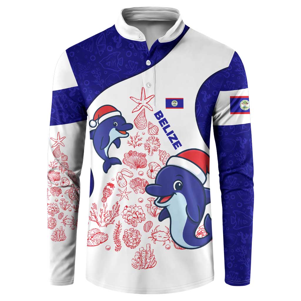 Belize Christmas Button Sweatshirt with Santa Dolphins Coral Reef and Ocean Holiday Theme - Wonder Print Shop