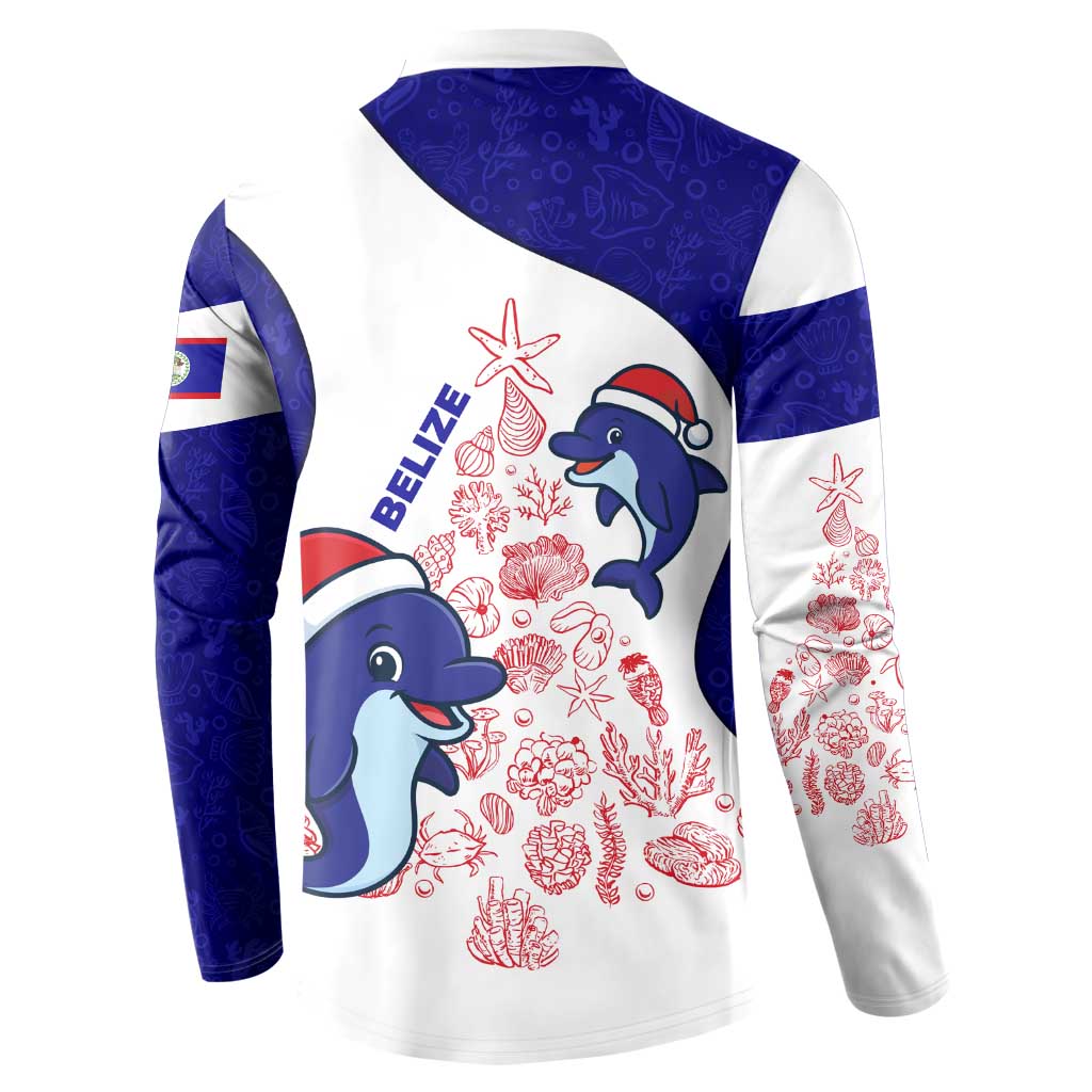 Belize Christmas Button Sweatshirt with Santa Dolphins Coral Reef and Ocean Holiday Theme - Wonder Print Shop