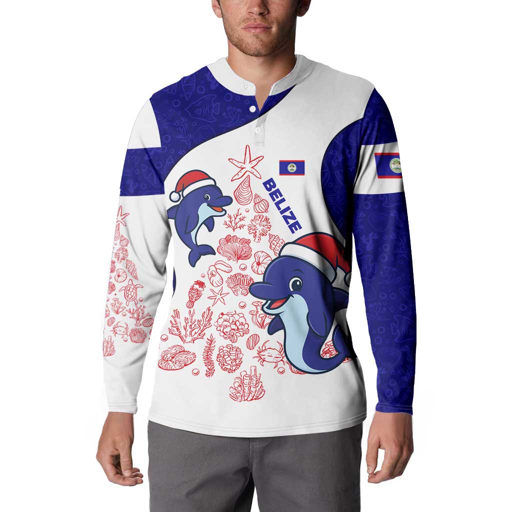 Belize Christmas Button Sweatshirt with Santa Dolphins Coral Reef and Ocean Holiday Theme - Wonder Print Shop