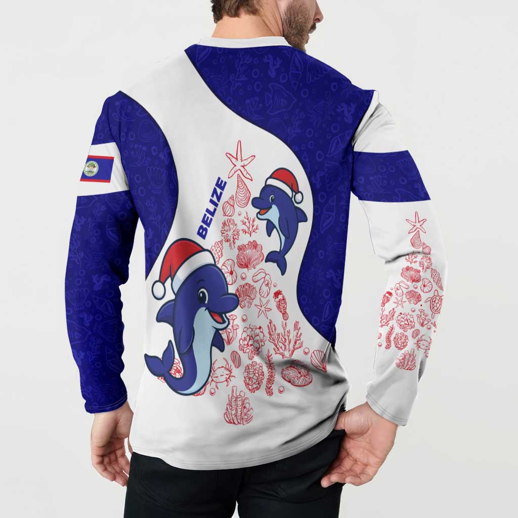 Belize Christmas Button Sweatshirt with Santa Dolphins Coral Reef and Ocean Holiday Theme - Wonder Print Shop