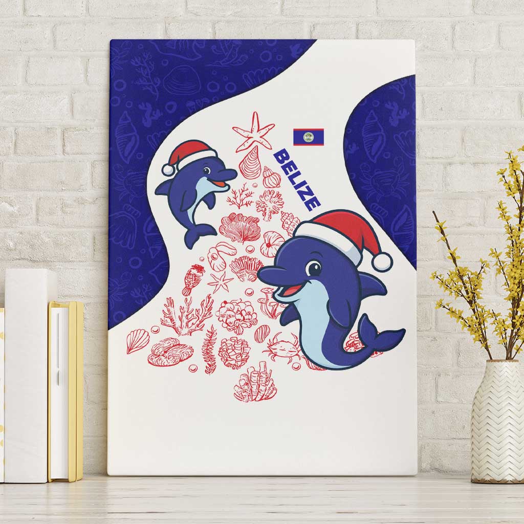 Belize Christmas Canvas Wall Art with Santa Dolphins Coral Reef and Ocean Holiday Theme - Wonder Print Shop