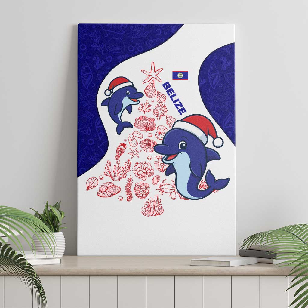 Belize Christmas Canvas Wall Art with Santa Dolphins Coral Reef and Ocean Holiday Theme - Wonder Print Shop