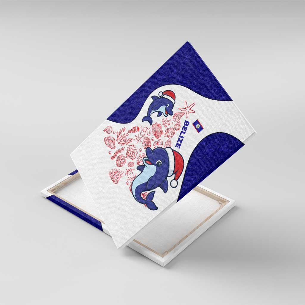 Belize Christmas Canvas Wall Art with Santa Dolphins Coral Reef and Ocean Holiday Theme - Wonder Print Shop