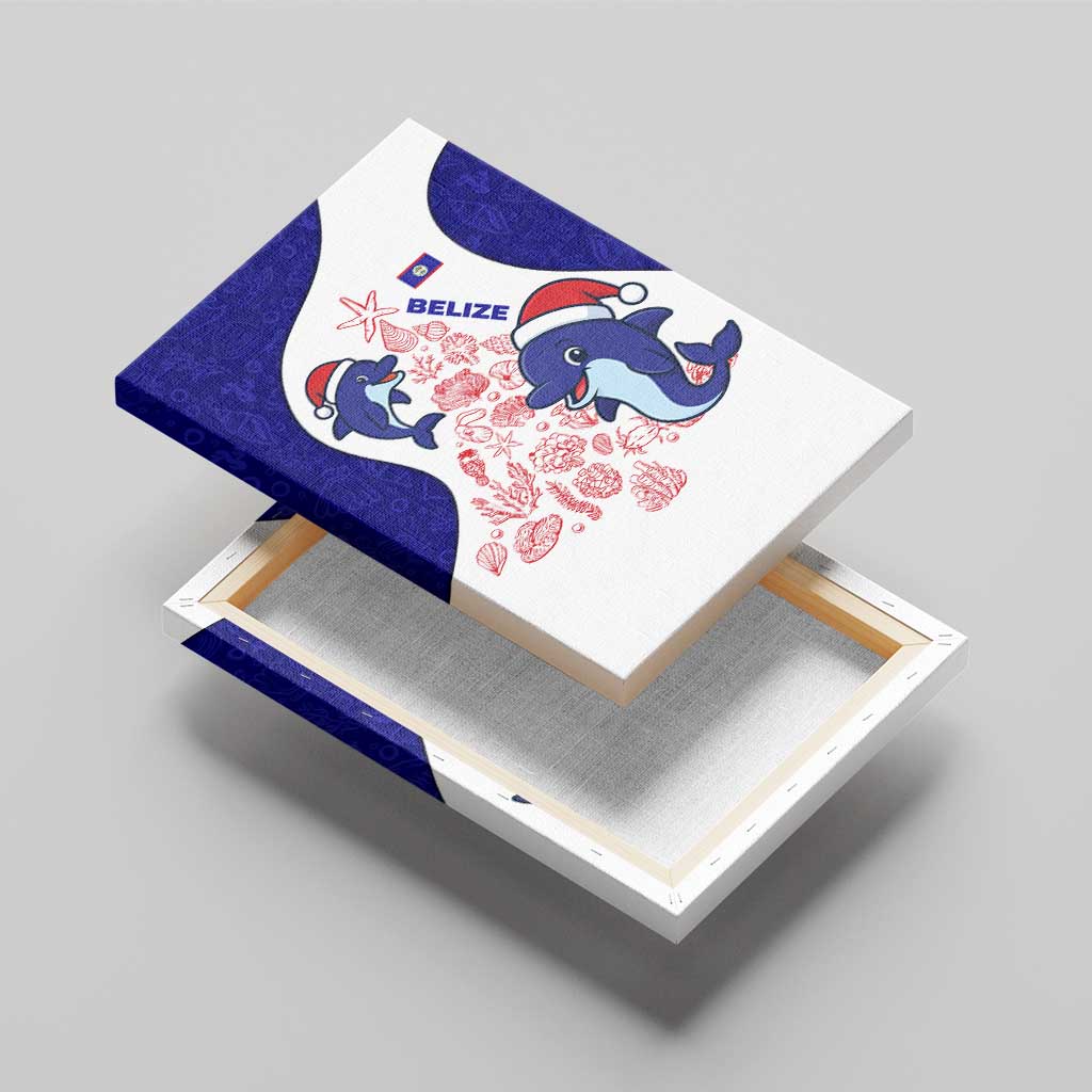 Belize Christmas Canvas Wall Art with Santa Dolphins Coral Reef and Ocean Holiday Theme - Wonder Print Shop