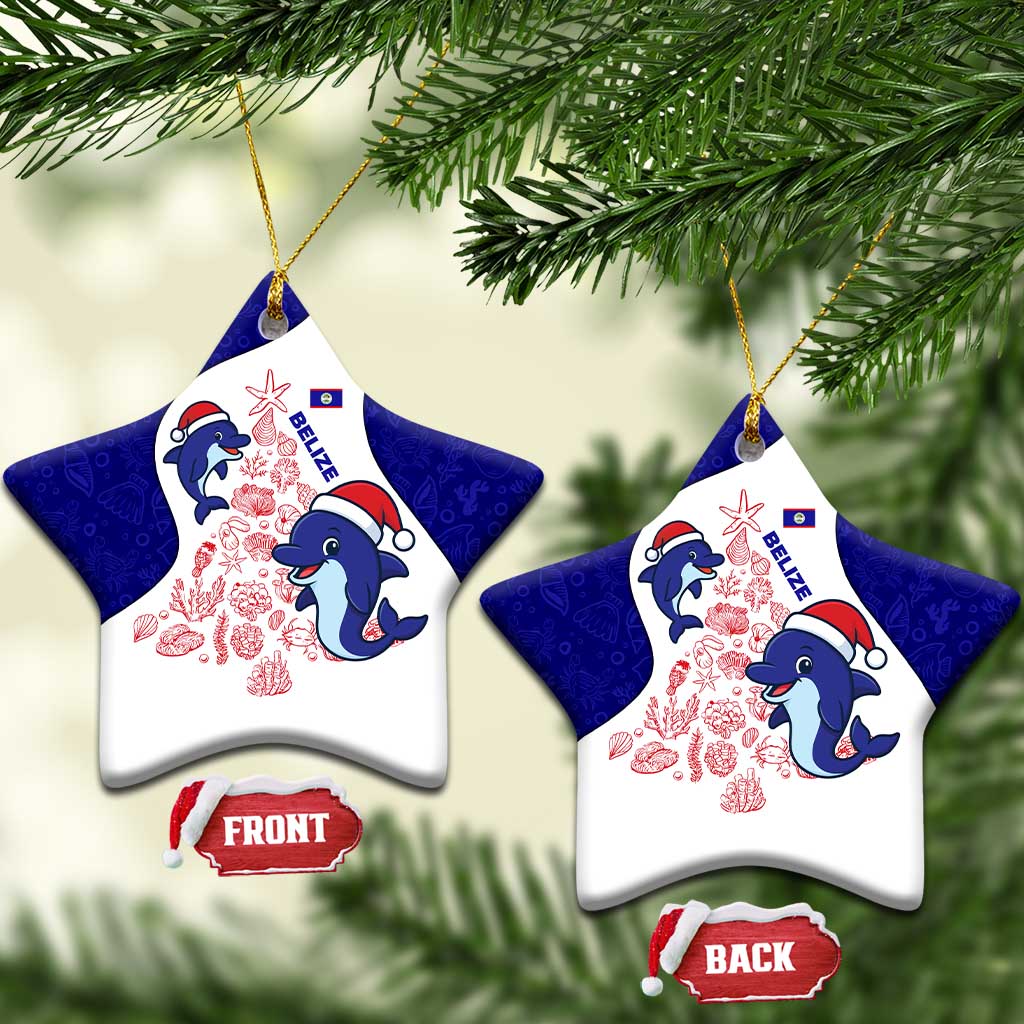 Belize Christmas Ceramic Ornament with Santa Dolphins Coral Reef and Ocean Holiday Theme - Wonder Print Shop