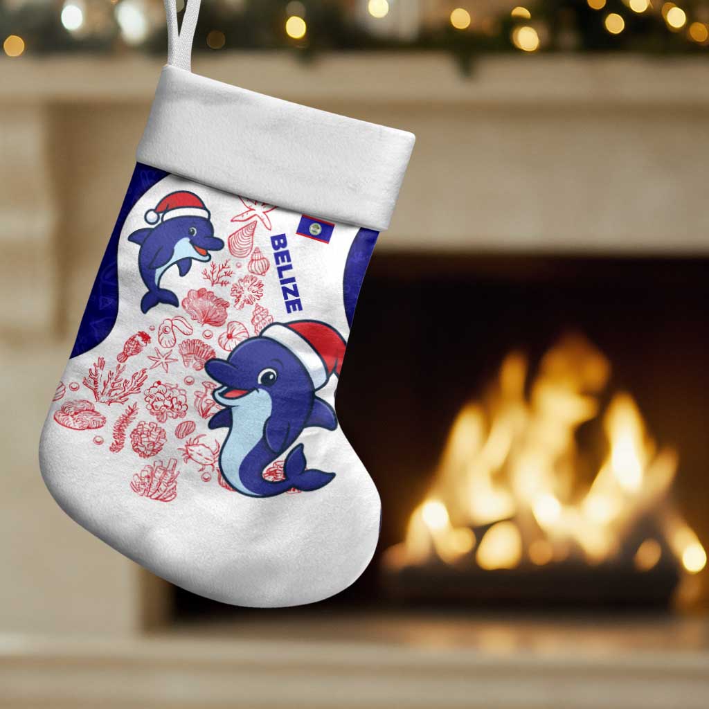 Belize Christmas Stocking with Santa Dolphins Coral Reef and Ocean Holiday Theme - Wonder Print Shop
