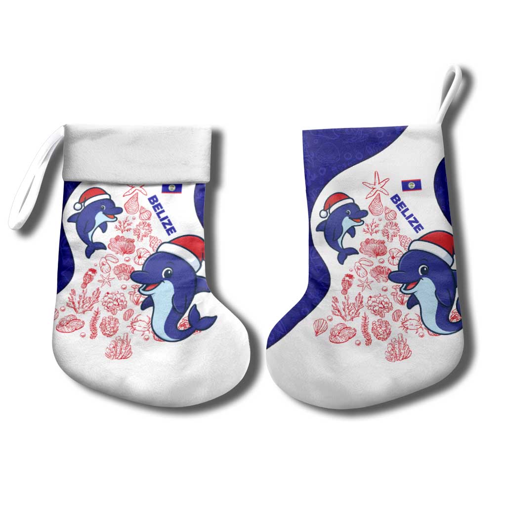 Belize Christmas Stocking with Santa Dolphins Coral Reef and Ocean Holiday Theme - Wonder Print Shop