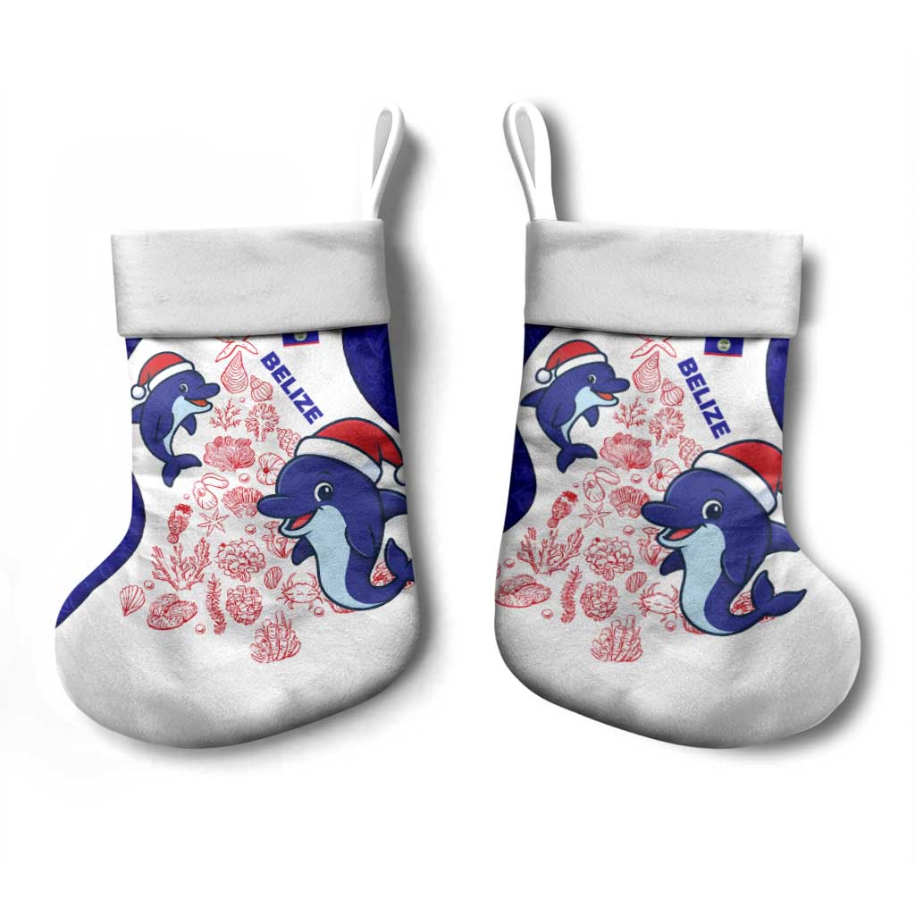 Belize Christmas Stocking with Santa Dolphins Coral Reef and Ocean Holiday Theme - Wonder Print Shop