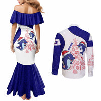 Belize Christmas Couples Matching Mermaid Dress and Long Sleeve Button Shirt with Santa Dolphins Coral Reef and Ocean Holiday Theme - Wonder Print Shop