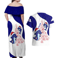 Belize Christmas Couples Matching Off Shoulder Maxi Dress and Hawaiian Shirt with Santa Dolphins Coral Reef and Ocean Holiday Theme - Wonder Print Shop
