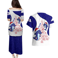 Belize Christmas Couples Matching Puletasi and Hawaiian Shirt with Santa Dolphins Coral Reef and Ocean Holiday Theme - Wonder Print Shop