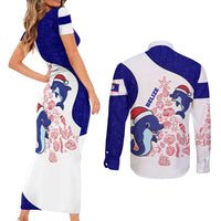 Belize Christmas Couples Matching Short Sleeve Bodycon Dress and Long Sleeve Button Shirt with Santa Dolphins Coral Reef and Ocean Holiday Theme - Wonder Print Shop