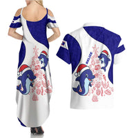 Belize Christmas Couples Matching Summer Maxi Dress and Hawaiian Shirt with Santa Dolphins Coral Reef and Ocean Holiday Theme - Wonder Print Shop