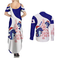 Belize Christmas Couples Matching Summer Maxi Dress and Long Sleeve Button Shirt with Santa Dolphins Coral Reef and Ocean Holiday Theme - Wonder Print Shop