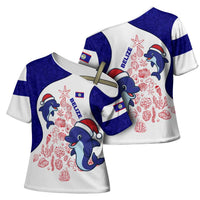 Belize Christmas Cross Shoulder Shirt with Santa Dolphins Coral Reef and Ocean Holiday Theme - Wonder Print Shop