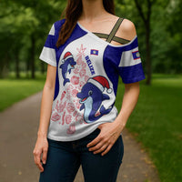 Belize Christmas Cross Shoulder Shirt with Santa Dolphins Coral Reef and Ocean Holiday Theme - Wonder Print Shop
