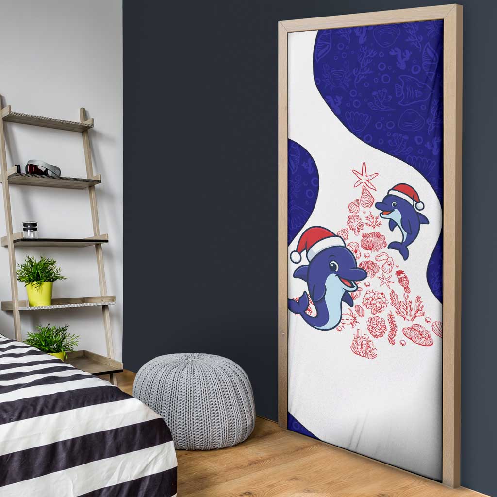 Belize Christmas Door Cover with Santa Dolphins Coral Reef and Ocean Holiday Theme - Wonder Print Shop