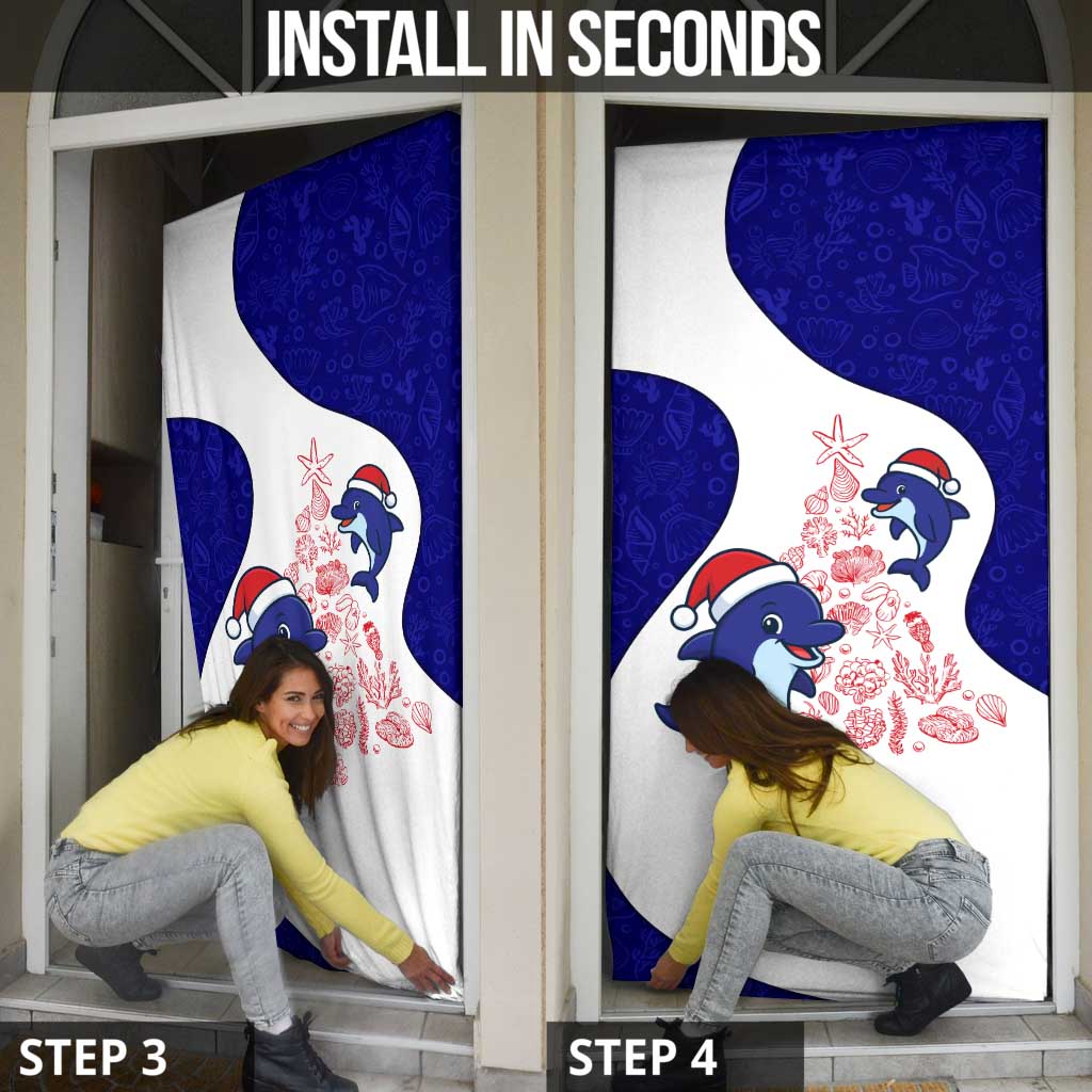 Belize Christmas Door Cover with Santa Dolphins Coral Reef and Ocean Holiday Theme - Wonder Print Shop