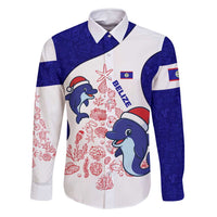 Belize Christmas Family Matching Long Sleeve Bodycon Dress and Hawaiian Shirt with Santa Dolphins Coral Reef and Ocean Holiday Theme - Wonder Print Shop