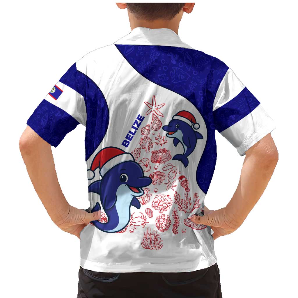 Belize Christmas Family Matching Mermaid Dress and Hawaiian Shirt with Santa Dolphins Coral Reef and Ocean Holiday Theme - Wonder Print Shop