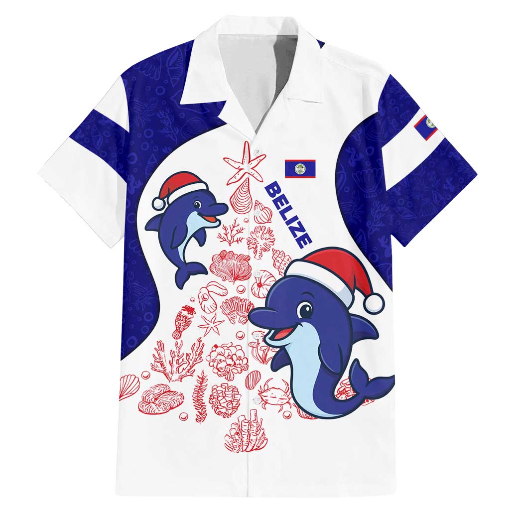 Belize Christmas Family Matching Mermaid Dress and Hawaiian Shirt with Santa Dolphins Coral Reef and Ocean Holiday Theme - Wonder Print Shop