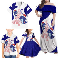 Belize Christmas Family Matching Off Shoulder Maxi Dress and Hawaiian Shirt with Santa Dolphins Coral Reef and Ocean Holiday Theme - Wonder Print Shop