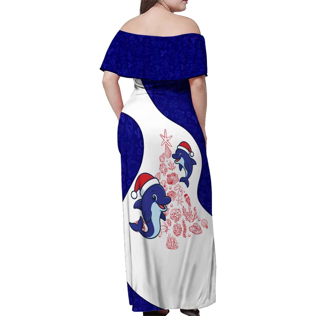 Belize Christmas Family Matching Off Shoulder Maxi Dress and Hawaiian Shirt with Santa Dolphins Coral Reef and Ocean Holiday Theme - Wonder Print Shop