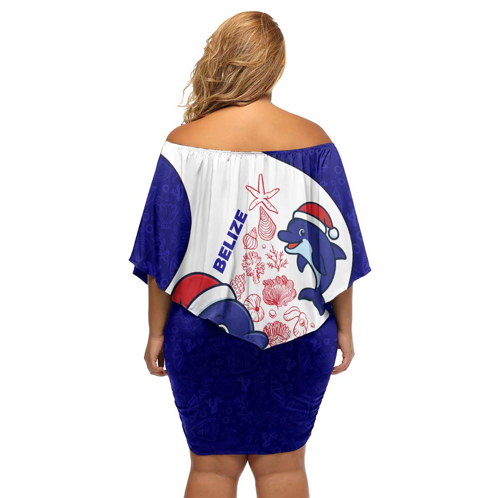 Belize Christmas Family Matching Off Shoulder Short Dress and Hawaiian Shirt with Santa Dolphins Coral Reef and Ocean Holiday Theme - Wonder Print Shop