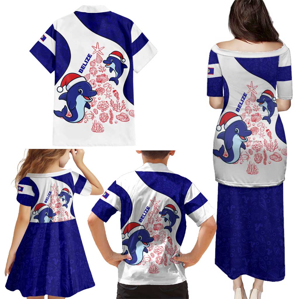 Belize Christmas Family Matching Puletasi and Hawaiian Shirt with Santa Dolphins Coral Reef and Ocean Holiday Theme - Wonder Print Shop