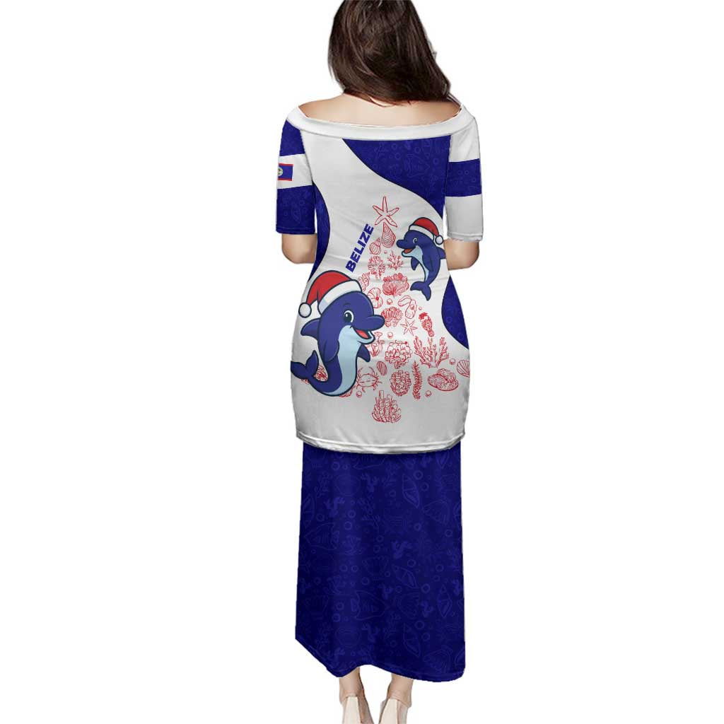 Belize Christmas Family Matching Puletasi and Hawaiian Shirt with Santa Dolphins Coral Reef and Ocean Holiday Theme - Wonder Print Shop