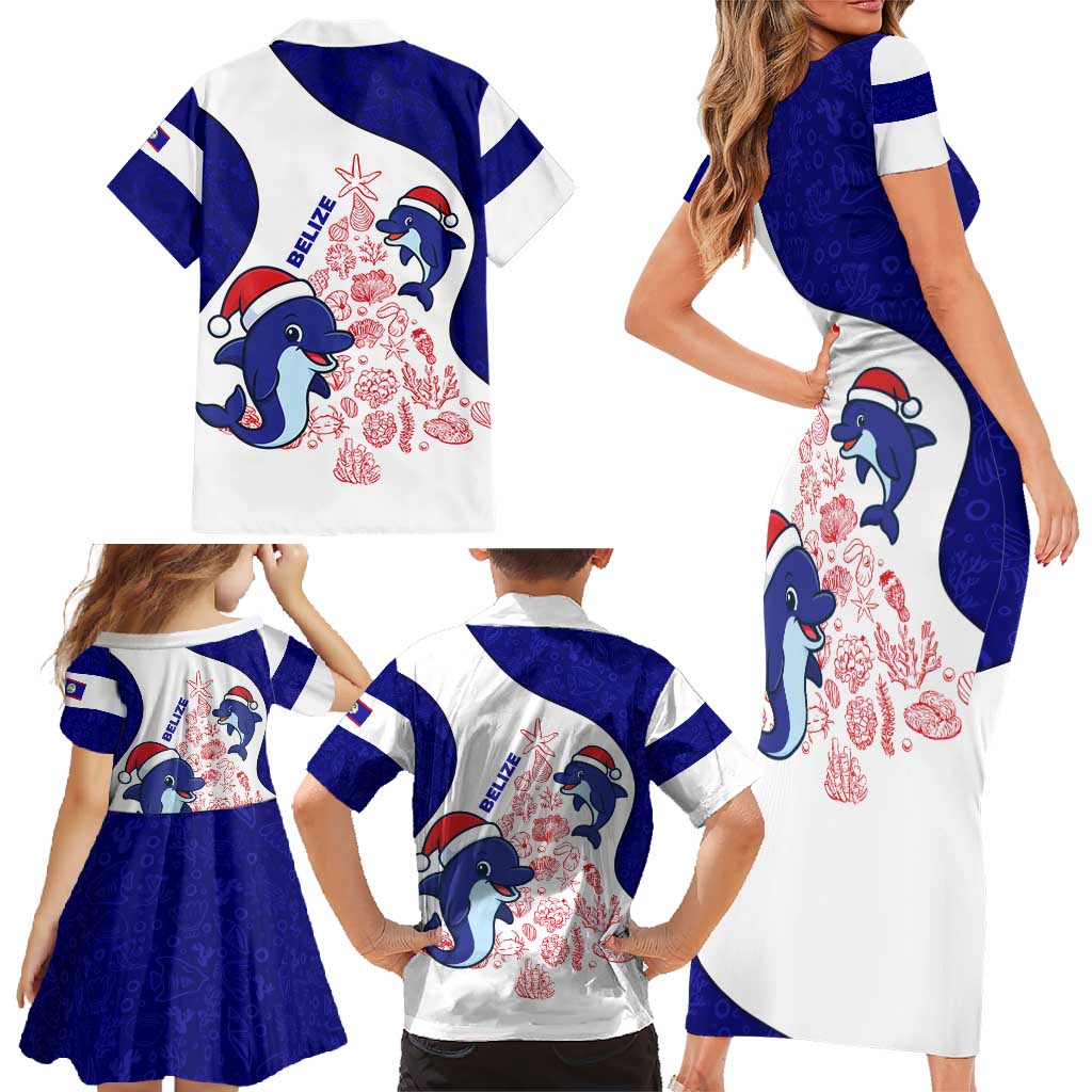 Belize Christmas Family Matching Short Sleeve Bodycon Dress and Hawaiian Shirt with Santa Dolphins Coral Reef and Ocean Holiday Theme - Wonder Print Shop