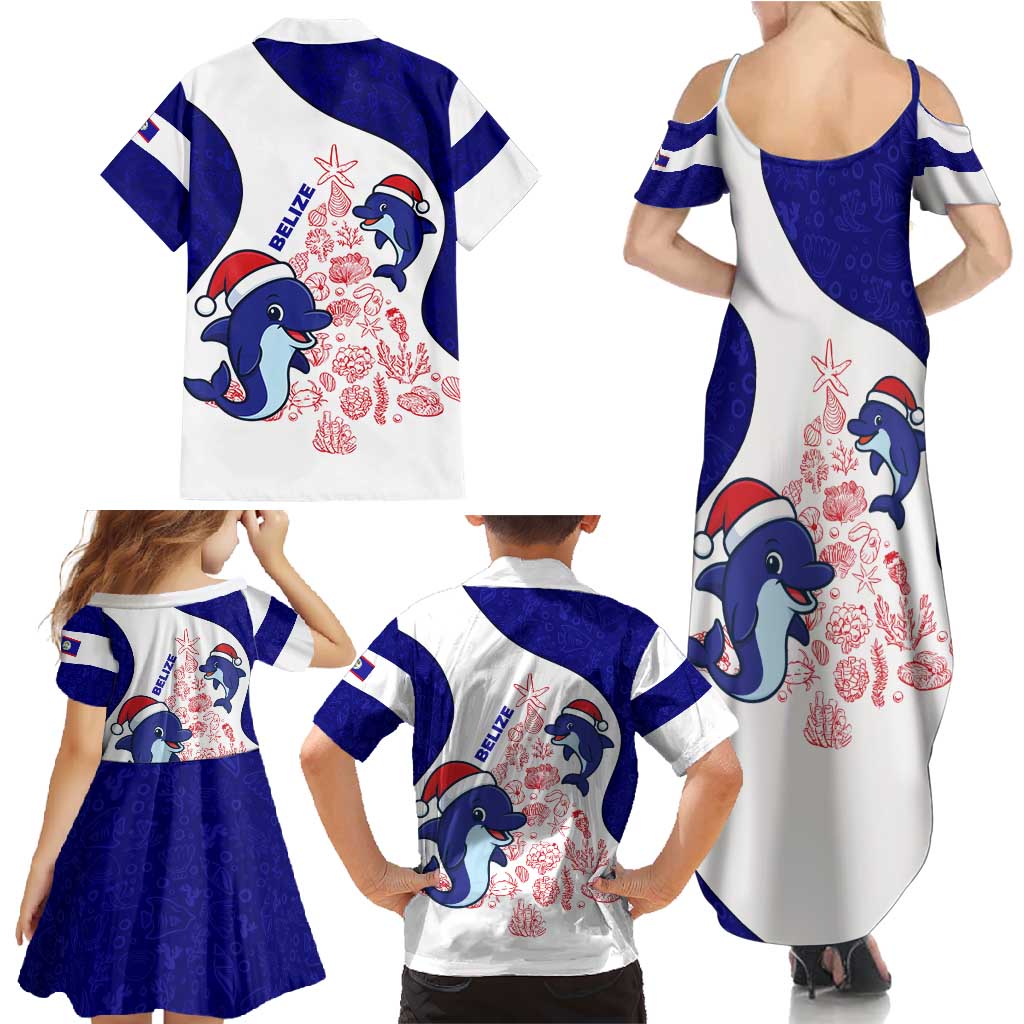 Belize Christmas Family Matching Summer Maxi Dress and Hawaiian Shirt with Santa Dolphins Coral Reef and Ocean Holiday Theme - Wonder Print Shop