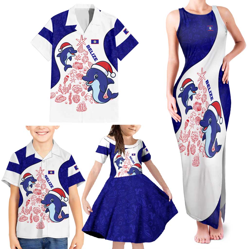 Belize Christmas Family Matching Tank Maxi Dress and Hawaiian Shirt with Santa Dolphins Coral Reef and Ocean Holiday Theme - Wonder Print Shop