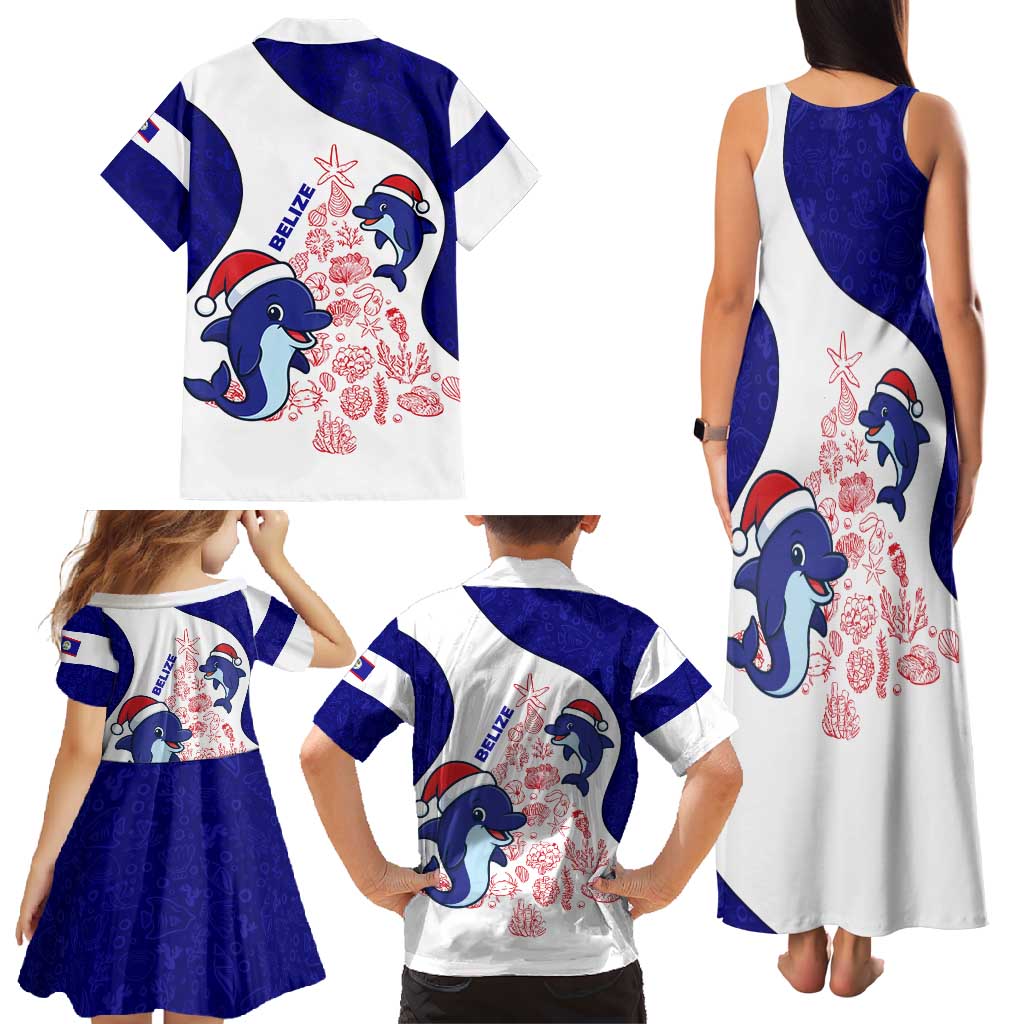 Belize Christmas Family Matching Tank Maxi Dress and Hawaiian Shirt with Santa Dolphins Coral Reef and Ocean Holiday Theme - Wonder Print Shop