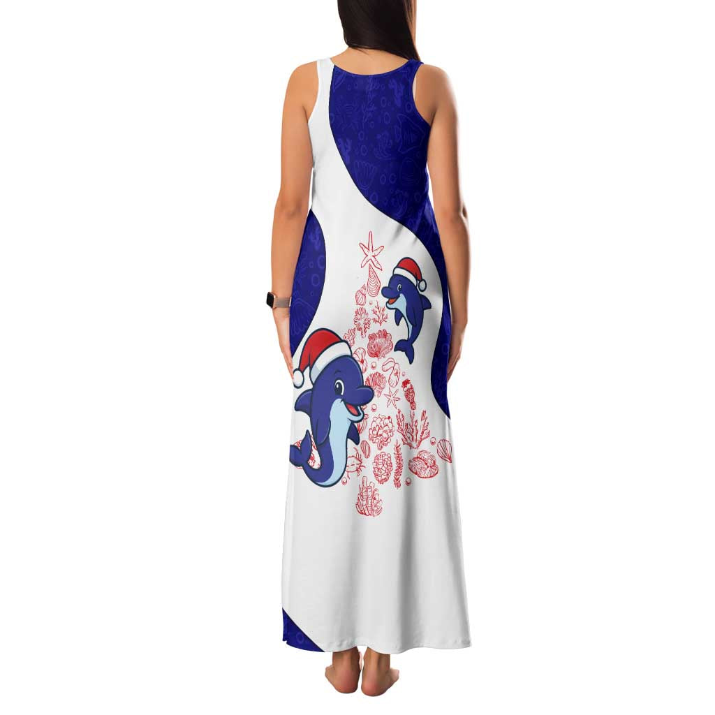 Belize Christmas Family Matching Tank Maxi Dress and Hawaiian Shirt with Santa Dolphins Coral Reef and Ocean Holiday Theme - Wonder Print Shop