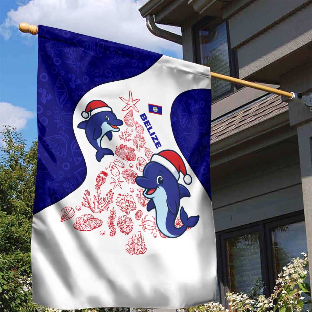 Belize Christmas Garden Flag with Santa Dolphins Coral Reef and Ocean Holiday Theme - Wonder Print Shop