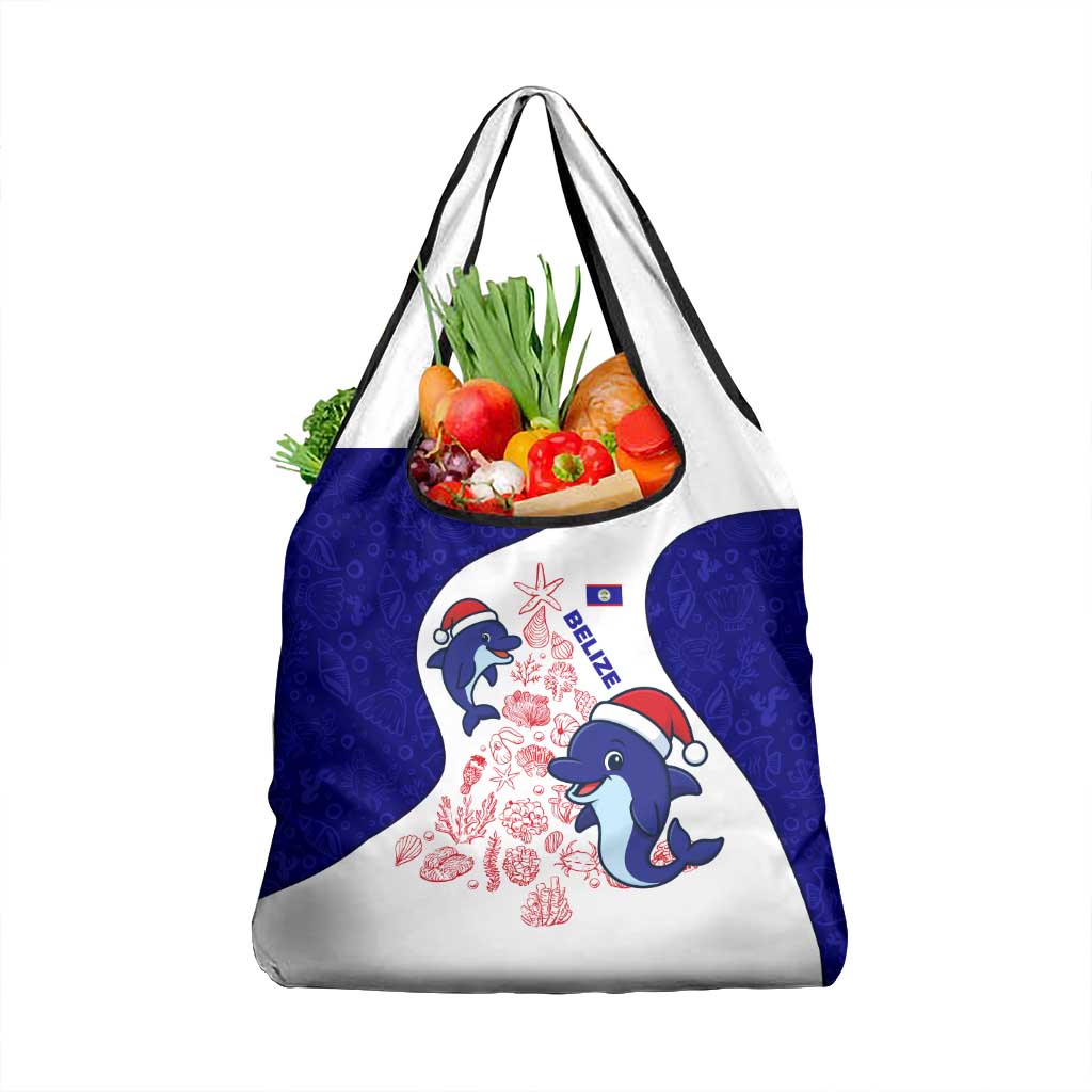 Belize Christmas Grocery Bag with Santa Dolphins Coral Reef and Ocean Holiday Theme - Wonder Print Shop