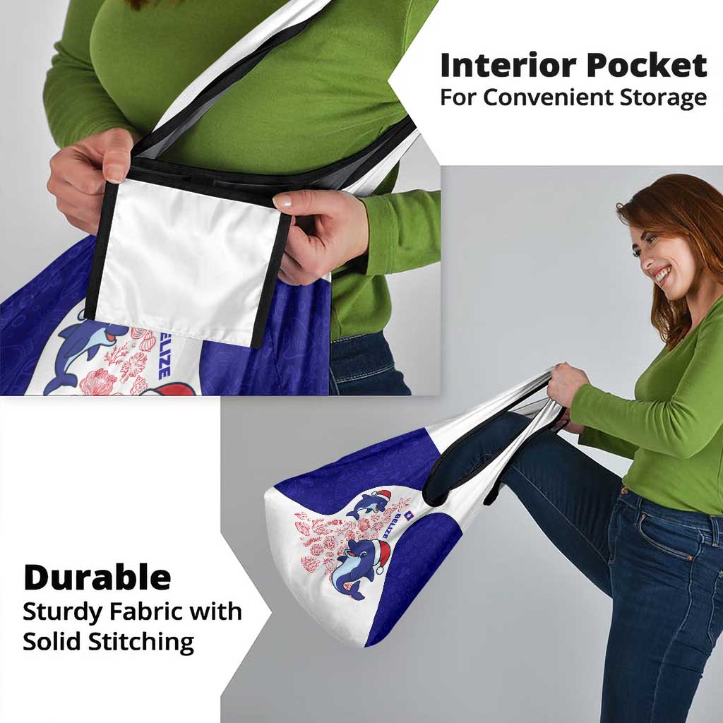 Belize Christmas Grocery Bag with Santa Dolphins Coral Reef and Ocean Holiday Theme - Wonder Print Shop