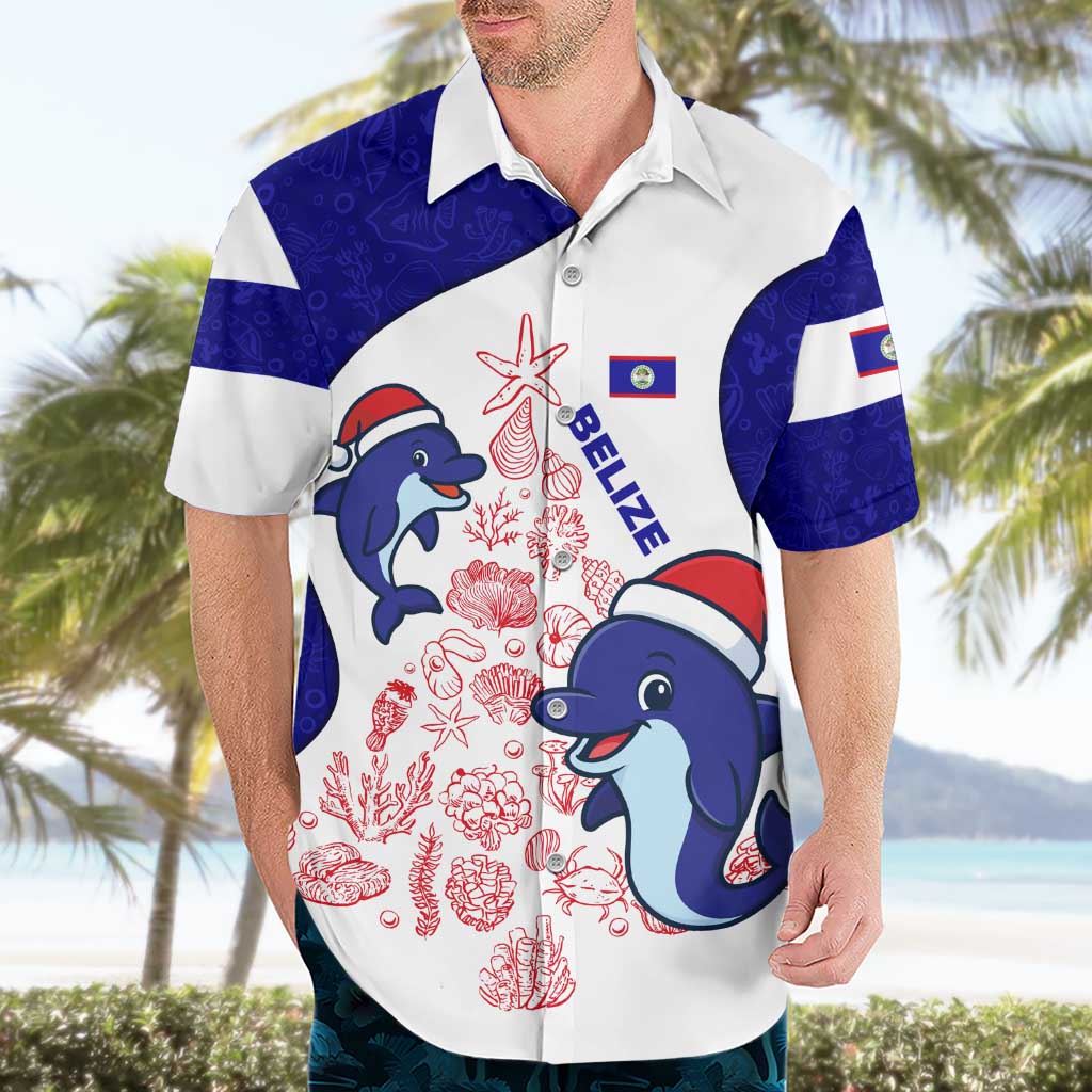 Belize Christmas Hawaiian Shirt with Santa Dolphins Coral Reef and Ocean Holiday Theme - Wonder Print Shop