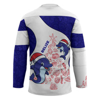 Belize Christmas Hockey Jersey with Santa Dolphins Coral Reef and Ocean Holiday Theme - Wonder Print Shop