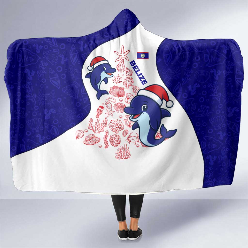 Belize Christmas Hooded Blanket with Santa Dolphins Coral Reef and Ocean Holiday Theme - Wonder Print Shop