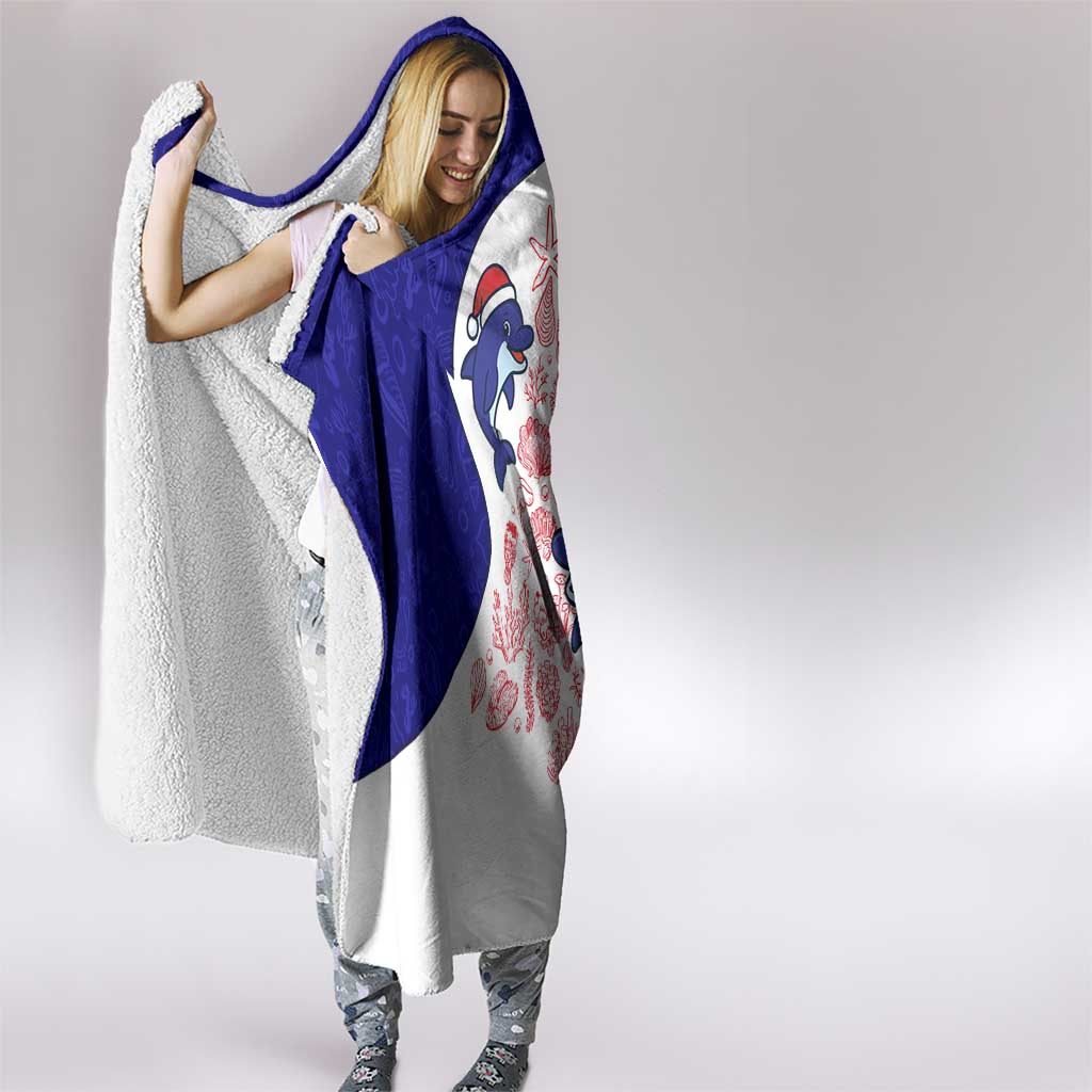Belize Christmas Hooded Blanket with Santa Dolphins Coral Reef and Ocean Holiday Theme - Wonder Print Shop