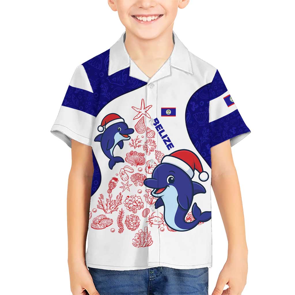 Belize Christmas Kid Hawaiian Shirt with Santa Dolphins Coral Reef and Ocean Holiday Theme - Wonder Print Shop