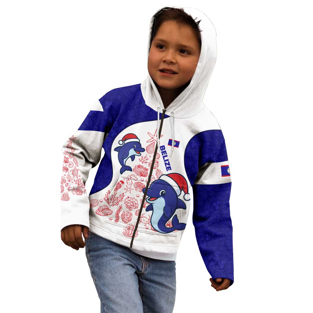 Belize Christmas Kid Hoodie with Santa Dolphins Coral Reef and Ocean Holiday Theme - Wonder Print Shop